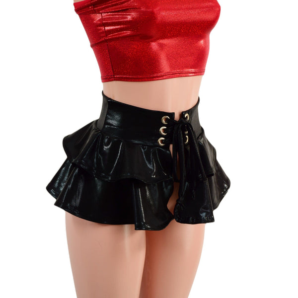 Ultra Mini Open Front Lace Up Skirt with Tiered Double Ruffle in 10" Length - 4