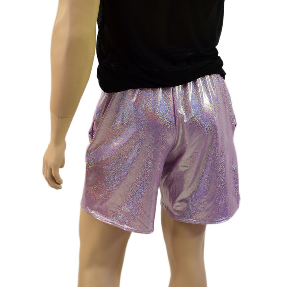 Mens Basketball Shorts with Pockets in Lilac Holographic