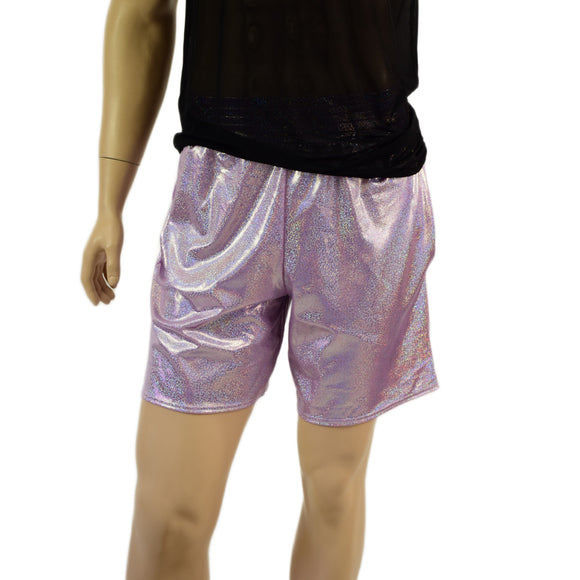 Mens Basketball Shorts with Pockets in Lilac Holographic