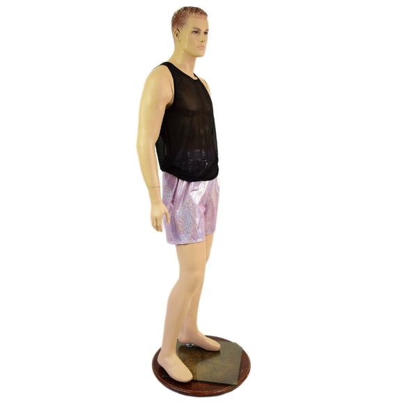 Mens Basketball Shorts with Pockets in Lilac Holographic