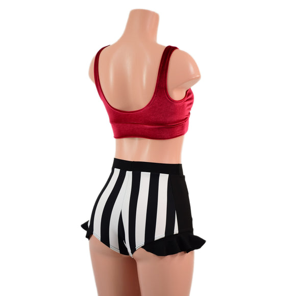 Red Velvet and Black and White Striped Cirque Set
