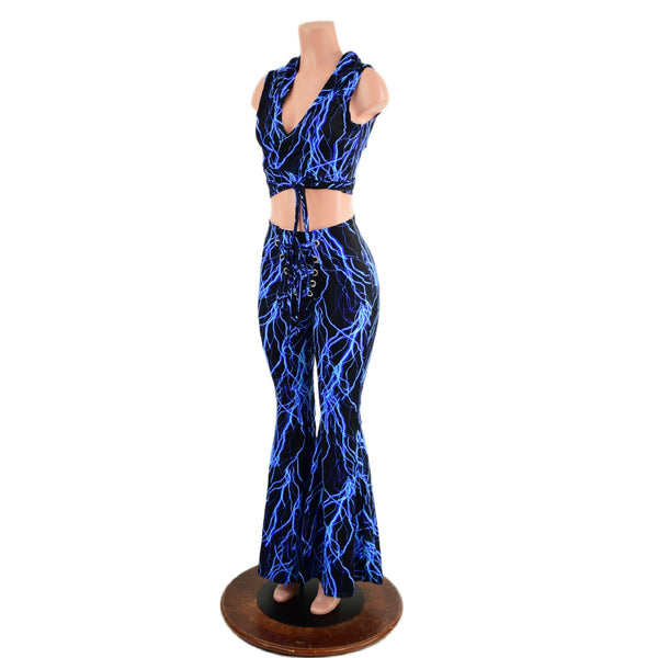 Front Lace Up High Waist Solar Flares and Wrap & Tie Hooded Crop - 3