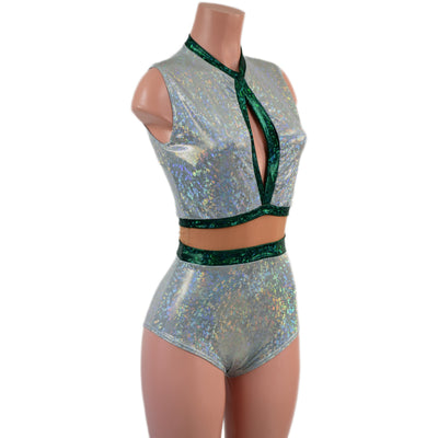 Sleeveless Frostbite Keyhole Romper with Nude Mesh Waistband