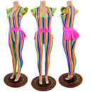 Rainbow Stripe Flip Sleeve Catsuit with Ruffle Rump-1
