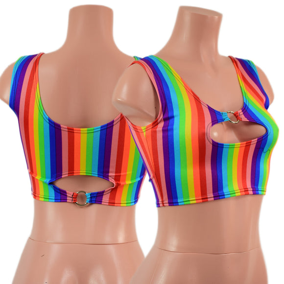 Rainbow Stripe High Or Low Reversible Cutout Oring Mini Crop