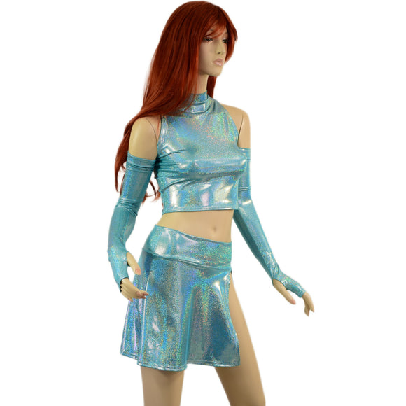 4PC Arm Warmers, Crop Top & Victory Skirt Set in Seafoam