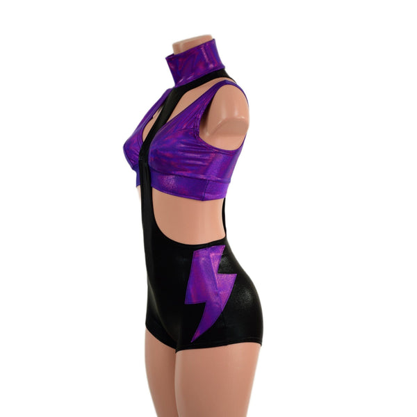 2PC UFO Suit with Starlette Bralette Top and  Bolt Applique Set - 3