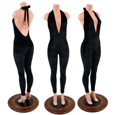 Josie Style Catsuit with Skinny Legs, in Black Velvet