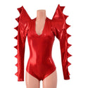 Red Sparkly Jewel Mega Sharp Shoulder Romper with Spiked Sleeves - 4