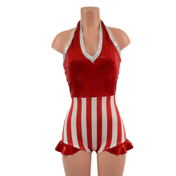 Backless Bella Romper with V Neck and Hip Ruffles