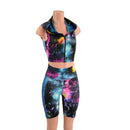Zipper Front Dragon Hooded Crop Top and Side Pocket Bike Shorts Set - Coquetry Clothing