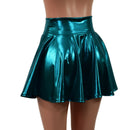 Small Ready to Ship Teal Metallic Circle Cut Mini Skirt-2
