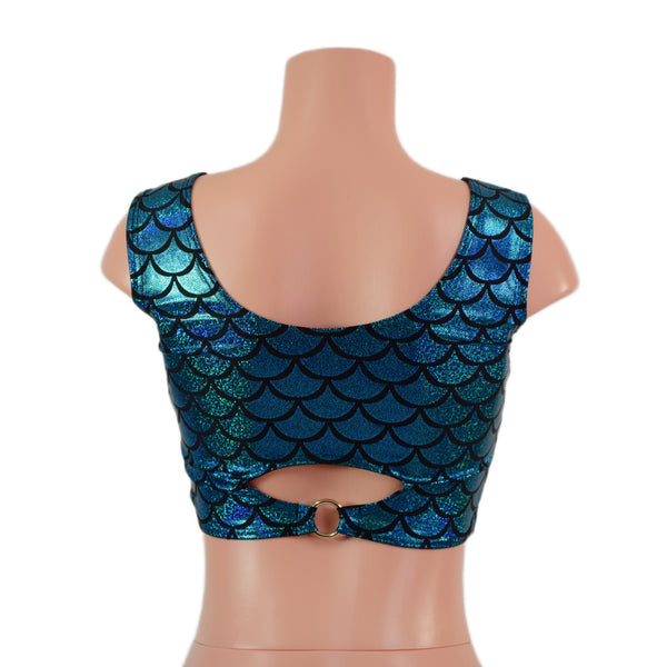Turquoise Dragon Scale High Or Low Reversible Cutout Oring Mini Crop - 2