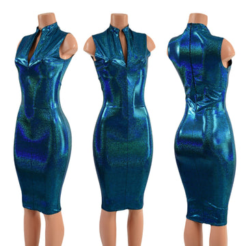 Ocean Sparkle Wiggle Dress with Front AND Back Zipper - Coquetry Clothing