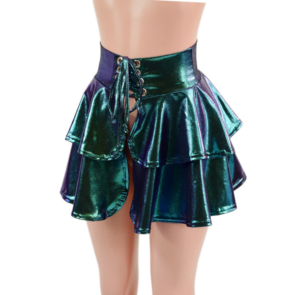 15" Open Front Lace Up Skirt with Tiered Double Ruffle