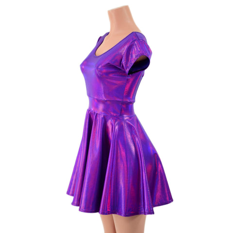 Purple Holographic Skater Dress - Coquetry Clothing