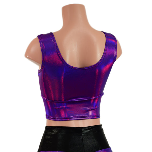 Grape Holographic Laceup Crop Tank