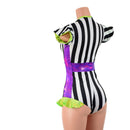 Black and White Striped Romper with Lime and Grape Trim-4