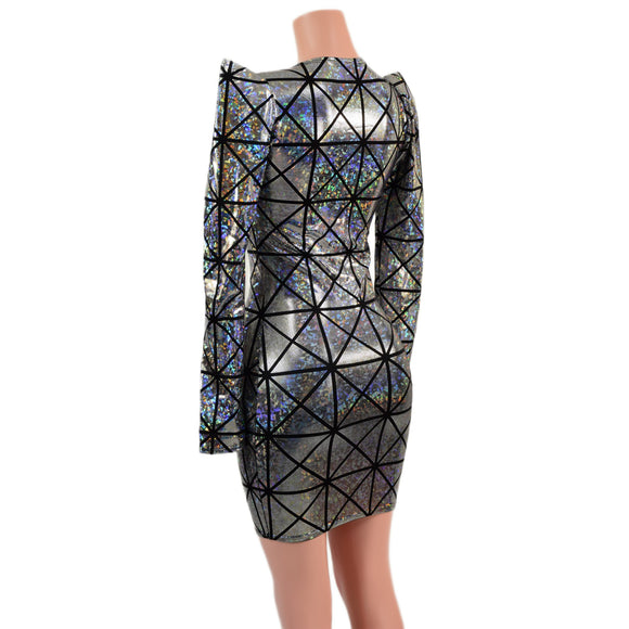 Cracked Tiles Sharp Shoulder Dress with Scoop Neckline