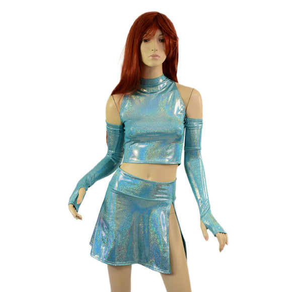 4PC Arm Warmers, Crop Top & Victory Skirt Set in Seafoam