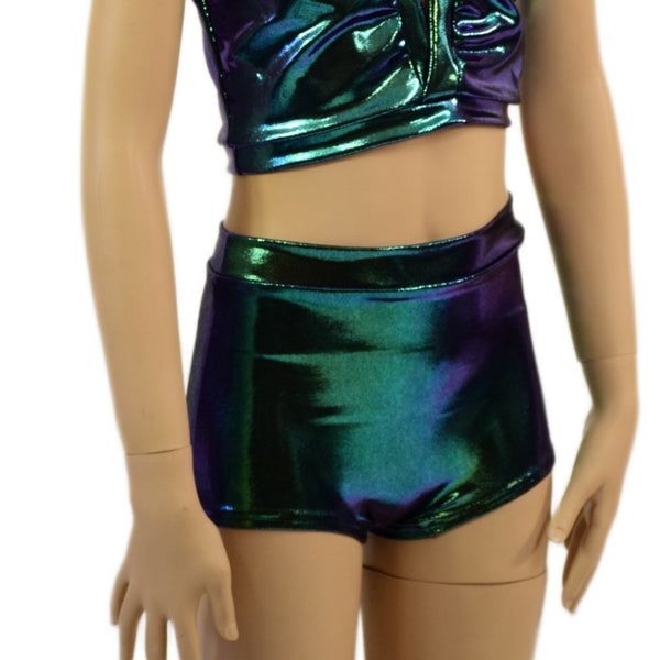 Childrens High Waist Brief Cut Shorts in Scarab - 1