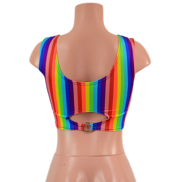 Rainbow Stripe High Or Low Reversible Cutout Oring Mini Crop