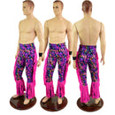 Rainbow Leopard Mens Bootcut Macho Pants with Gladiator Fringe-8
