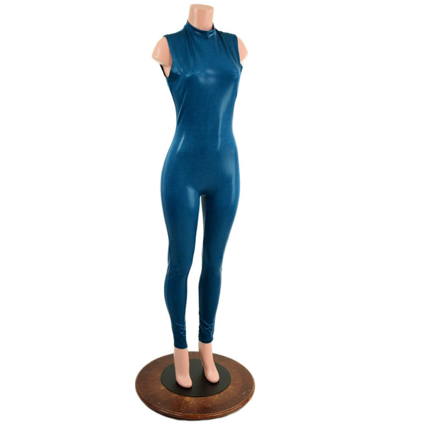 Nile Blue Sleeveless Catsuit with Stella Collar and Back Zipper - 2