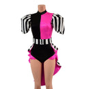 2PC Quad Color Blocked Romper with Short, Banded, Victoria Sleeves AND Tux Back Belt-7
