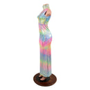 Rainbow Shattered Glass Pencil Gown with Inset Mesh Keyhole-3
