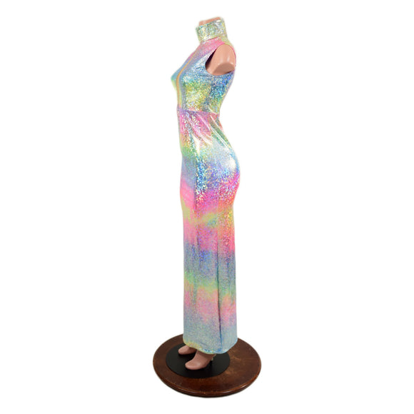 Rainbow Shattered Glass Pencil Gown with Inset Mesh Keyhole