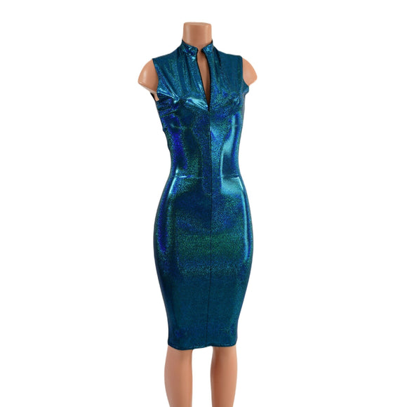 Ocean Sparkle Wiggle Dress with Front AND Back Zipper - Coquetry Clothing