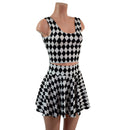 Black and White Diamond Print 15" Circle Cut Mini Skirt and Crop Tank Set-3
