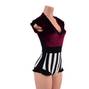 Circus Stripes and Burgundy Velvet Flip Sleeve Paneled Romper-2