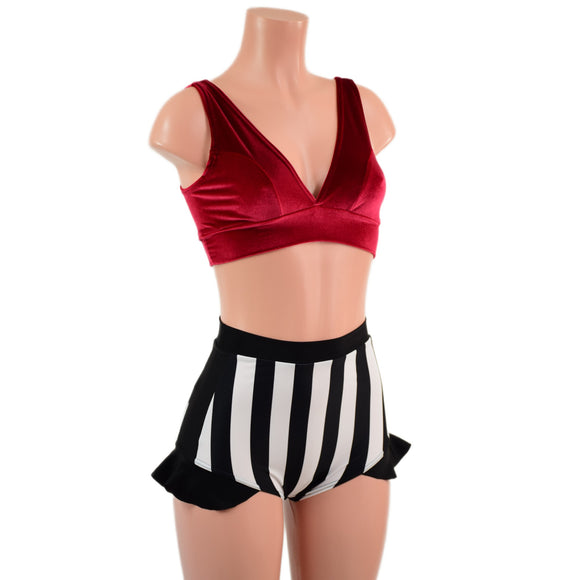 Red Velvet and Black and White Striped Cirque Set