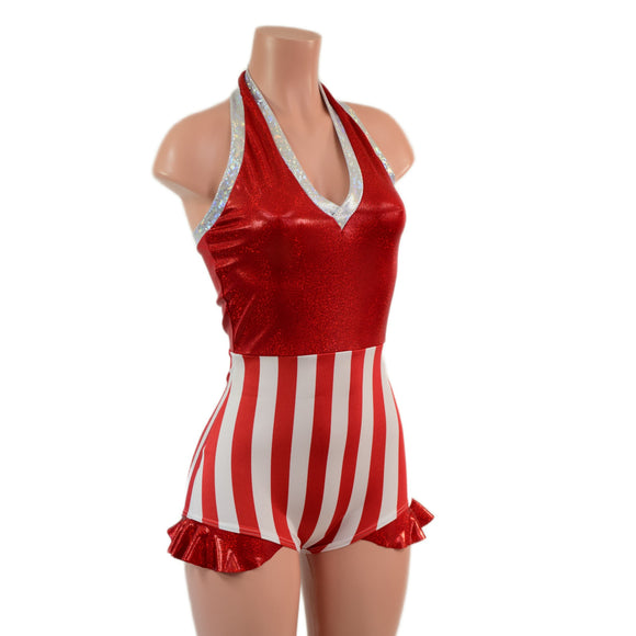 Backless Bella Romper with V Neck and Hip Ruffles