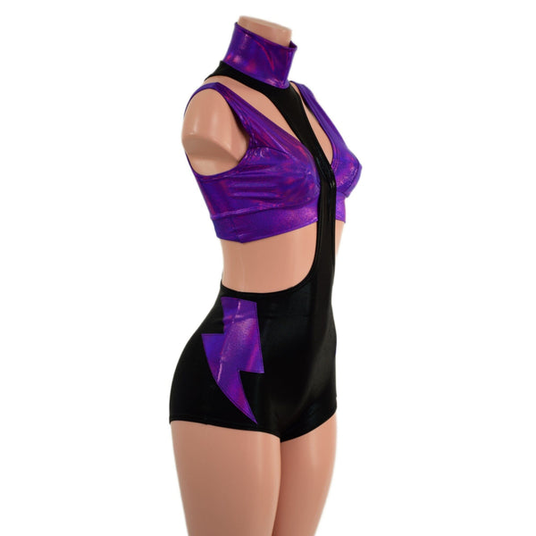 2PC UFO Suit with Starlette Bralette Top and  Bolt Applique Set - 2