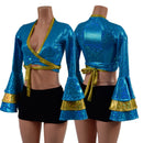 Wrap & Tie Top with Double Ruffle Trumpet Sleeves TOP ONLY-1