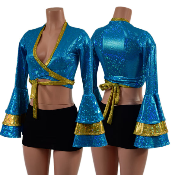 Wrap & Tie Top with Double Ruffle Trumpet Sleeves TOP ONLY