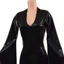 Black Mystique Metallic Morticia Puddle Train Gown with V Neck and Pointy Sleeves-8