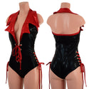 Backless Plunging Romper with Triple Laceup and Showtime Collar - 1