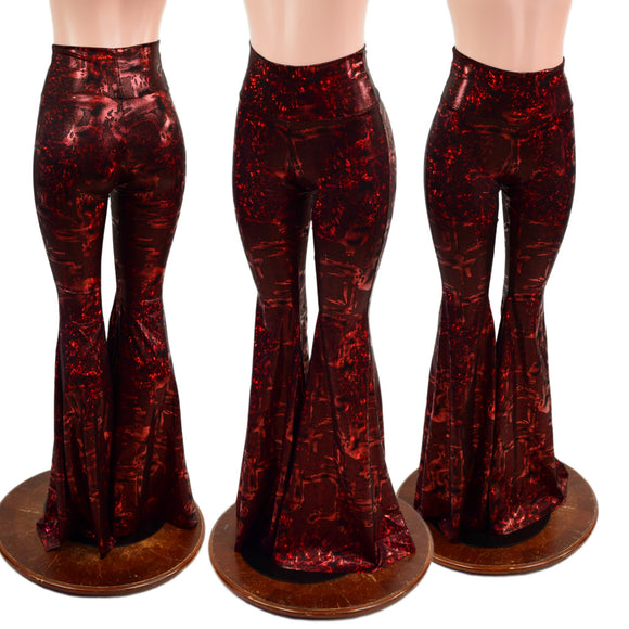 Primeval Red High Waist Solar Flares