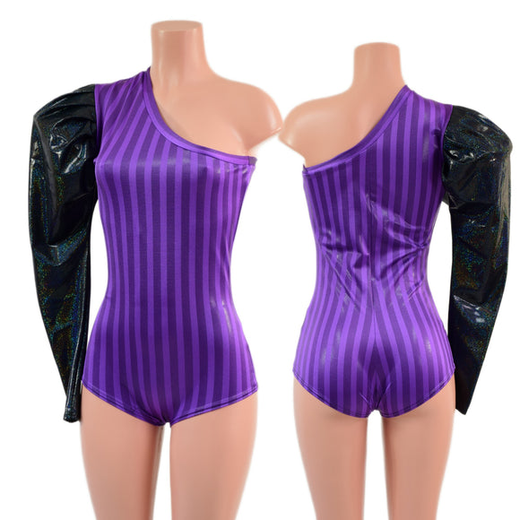 One Shoulder Romper with Victoria Sleeve and Siren Cut Leg