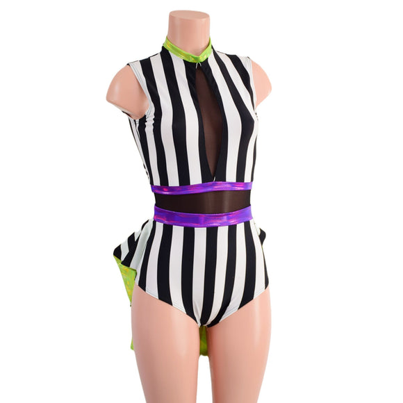 MINI Tux back Romper with Inset Keyhole and Mesh Waistband Details - Coquetry Clothing