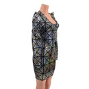 Cracked Tiles Sharp Shoulder Dress with Scoop Neckline-2