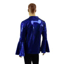 Mens Trumpet Sleeve V Neck Waterloo Shirt in Blue Sparkly Jewel - 10