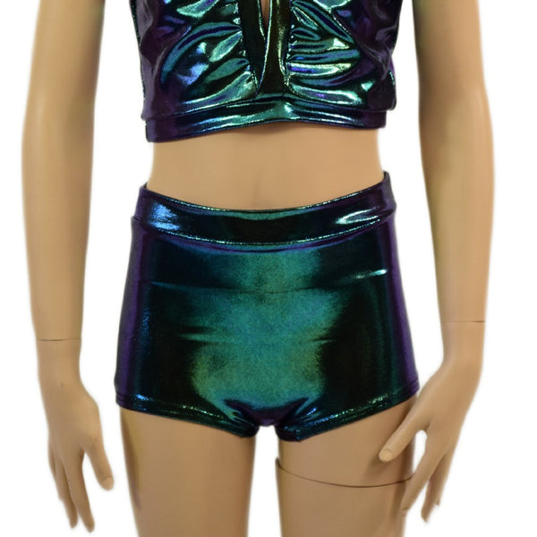 Childrens High Waist Brief Cut Shorts in Scarab - 3