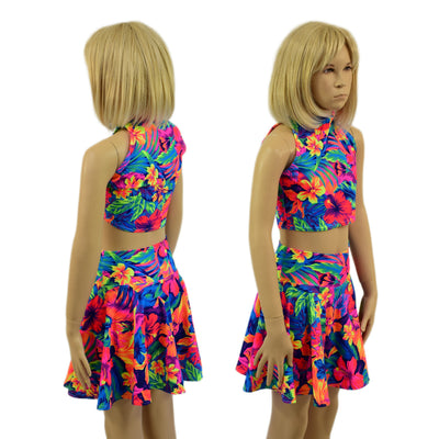Kids 2PC Tahitian Floral Skirt and Crop Top Set