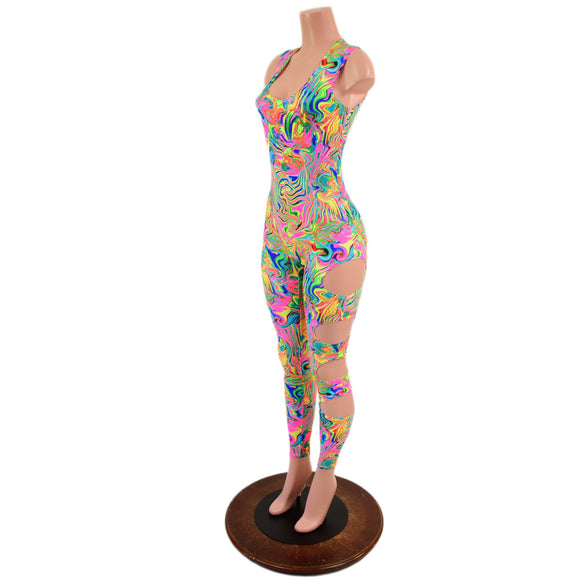 Neon Flux Scoop Neck Catsuit with Quad Cutouts