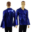 Mens Trumpet Sleeve V Neck Waterloo Shirt in Blue Sparkly Jewel - 2